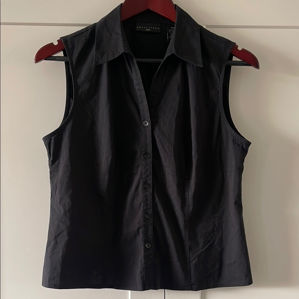 Apostrophe Black Sleeveless Fitted Notched Collar Shirt